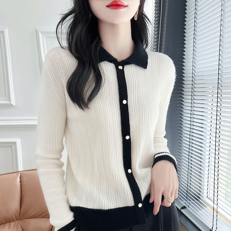 Small fragrance Autumn/winter new 100% Merino wool cashmere pullover Women's O-neck pullover warm bottom knit shirt top