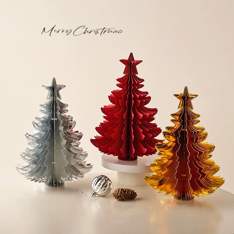 

New Christmas Ornaments Gold Origami Christmas Tree Tabletop Ornament Navidad Decoraciones Para El Hogar Albero Di Natale
