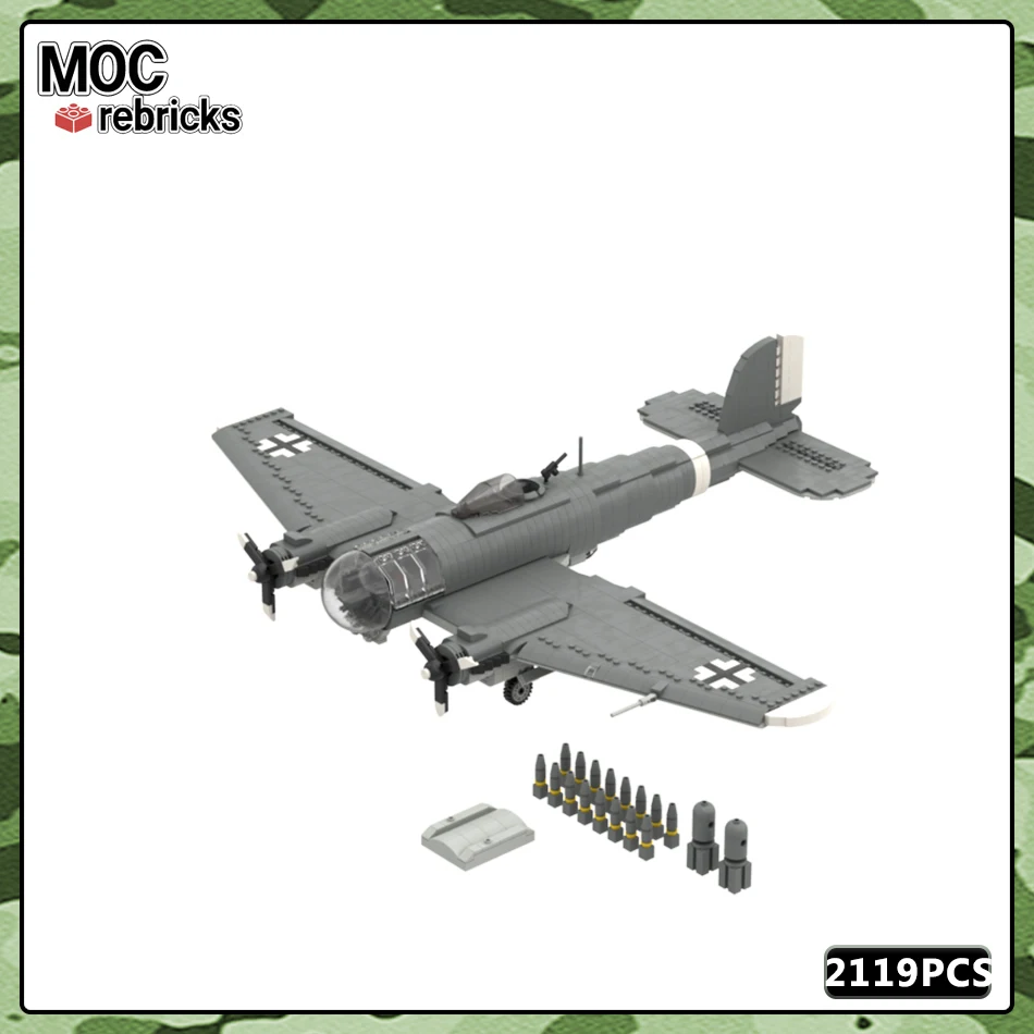 MOC Military Series Heinkel He 111 Army Hot Weapon Model Suit High Difficulty Building Block DIY Children's Toy Holiday Gift