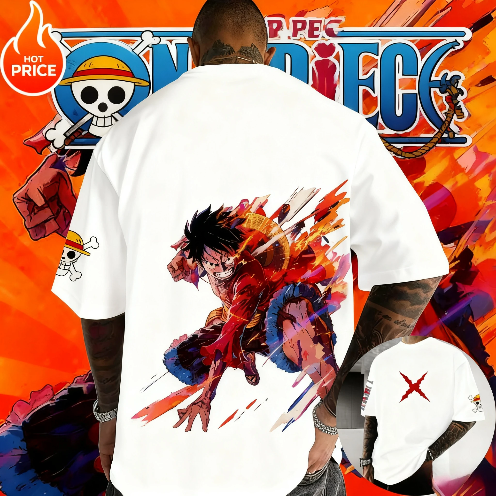 2025 Best-selling One Piece Series Monkey D. Luffy Character T-shirt, Oversized Y2k Summer Print 100% Pure Cotton T-shirt