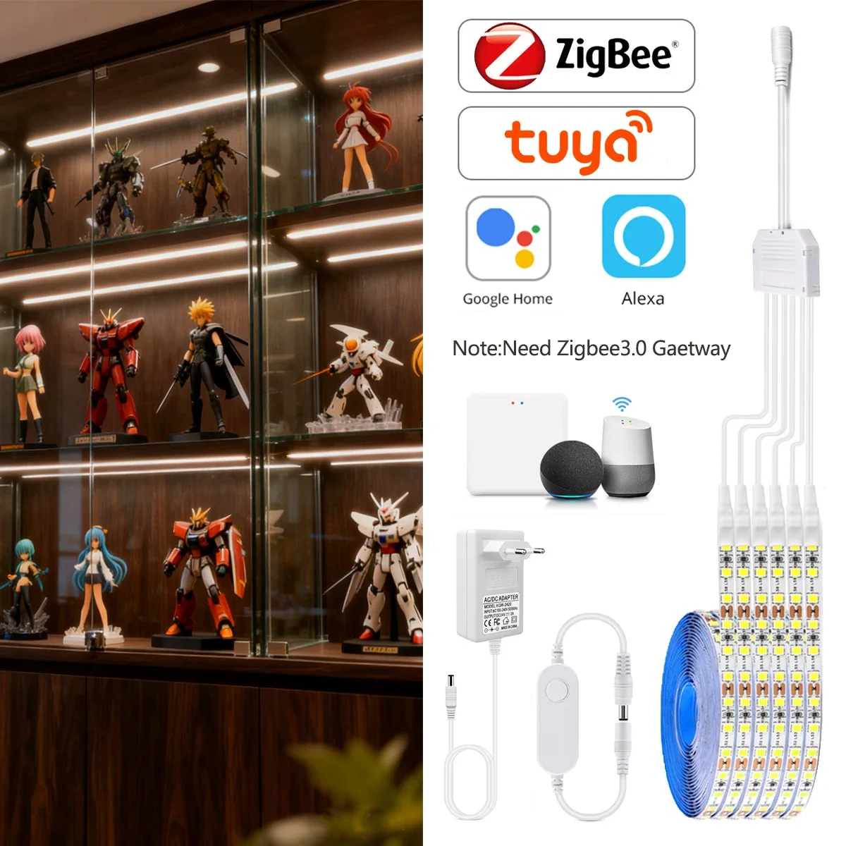 Smart Home LED Light 1-6Pcs Tuya Zigbee Dimmable Cabinet Integrated Lighting 12V Support Alexa Google Assistant Voice APP Contro