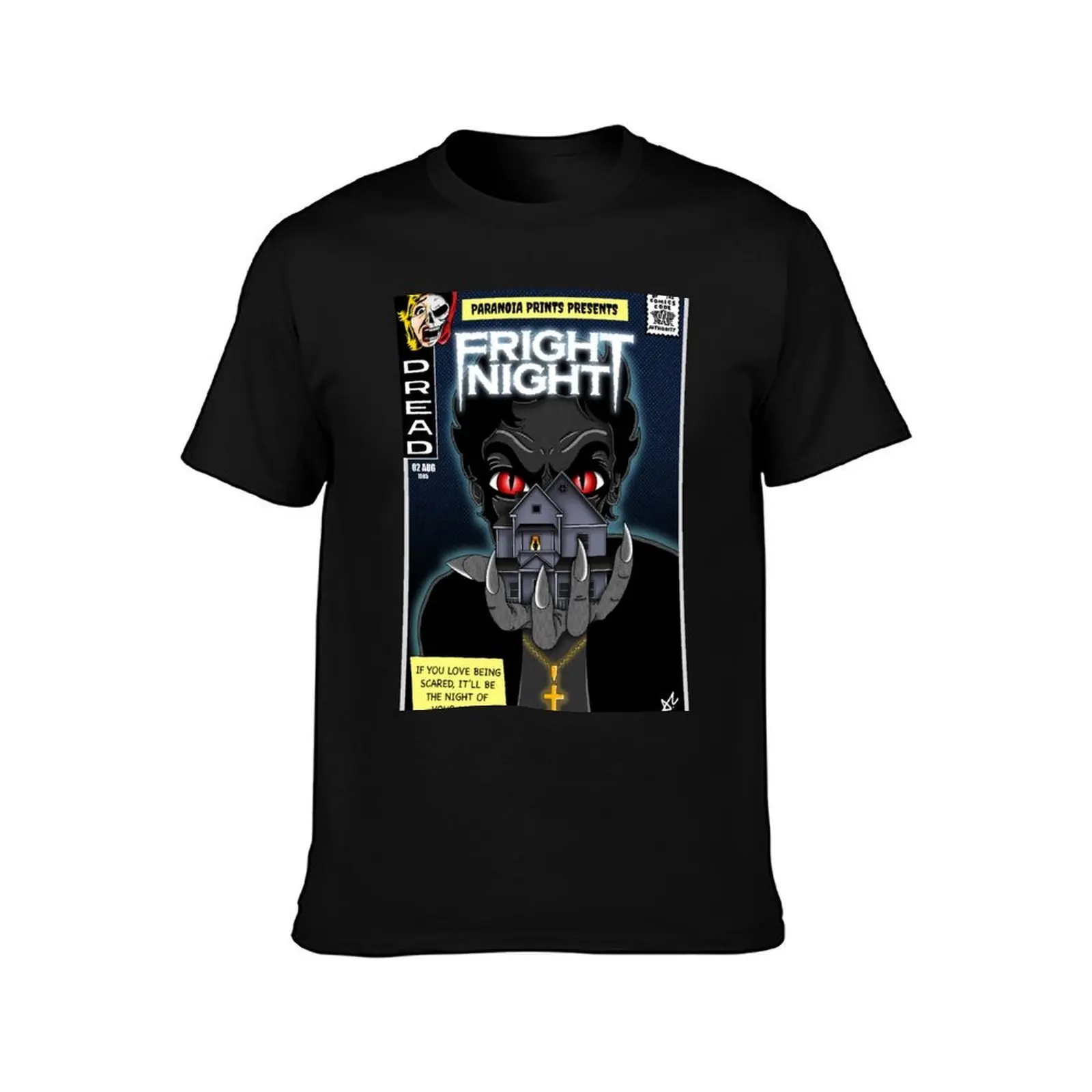 FRIGHT NIGHT Cover T-Shirt, Summer Casual Cotton Tee, Oversized Streetwear Tops, Vintage Graphic Print, Loose Fit Short Sleeve
