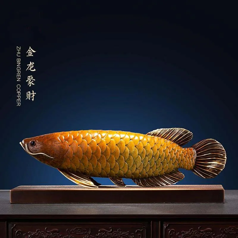 

TOP collection Home COMPANY office deco bring wealth money good luck Golden Dragon Arowana fish Bronze carving statue