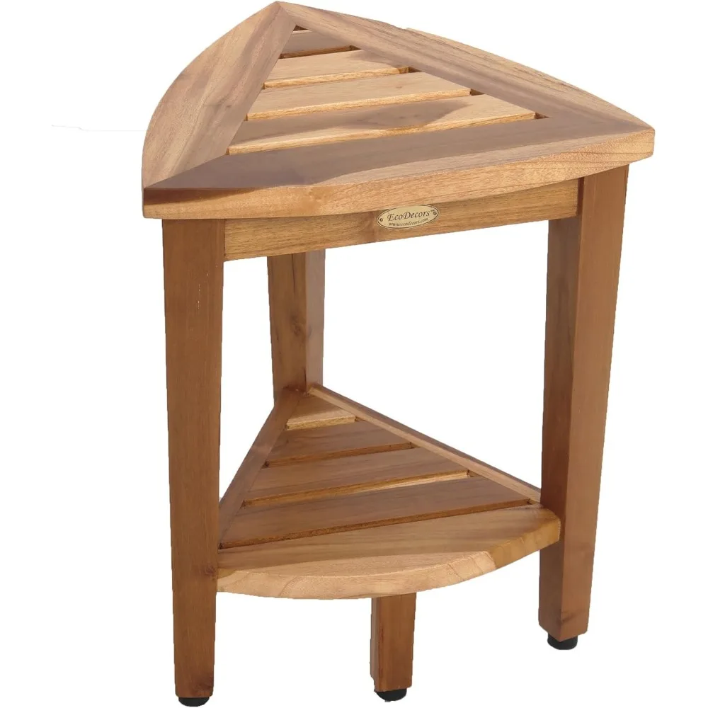 

Snazzy Corner Waterproof Teak Wood Shower Bench Stool Seat Chair For Inside Shower Provides Safety, Storage, and Organization F