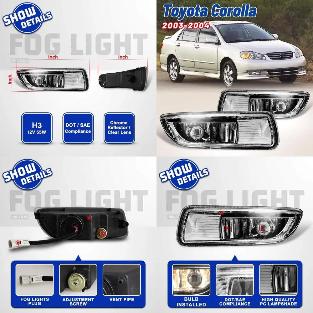 

Pair of OEM Replacement Fog Lights for 2003-2004 Toyota Corolla with Clear Lens and Bulbs H312V 55W