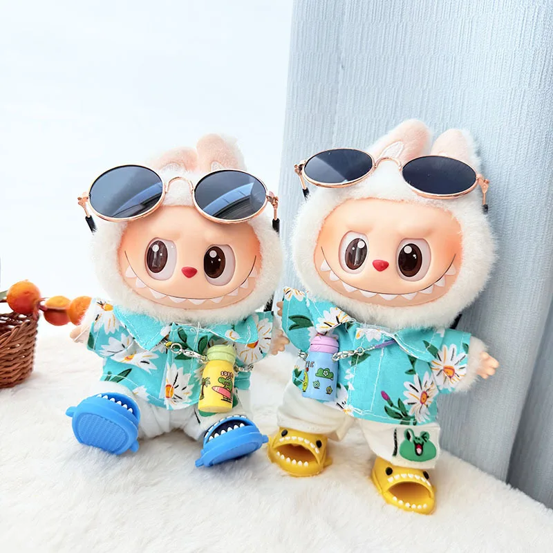 15cm/17cm Labubu I II Dolls Clothes Cute Beach Glasses Set Sitting Party  Accessories Clothing Plush Doll'S Clothes