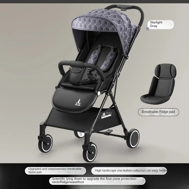 

Детская коляска-трансформер с высоким положением сиденья, функцией сидения и лежания, амортизацией, четырьмя колесами, для путешествий, с дышащей подушкой для поддержки позвоночника