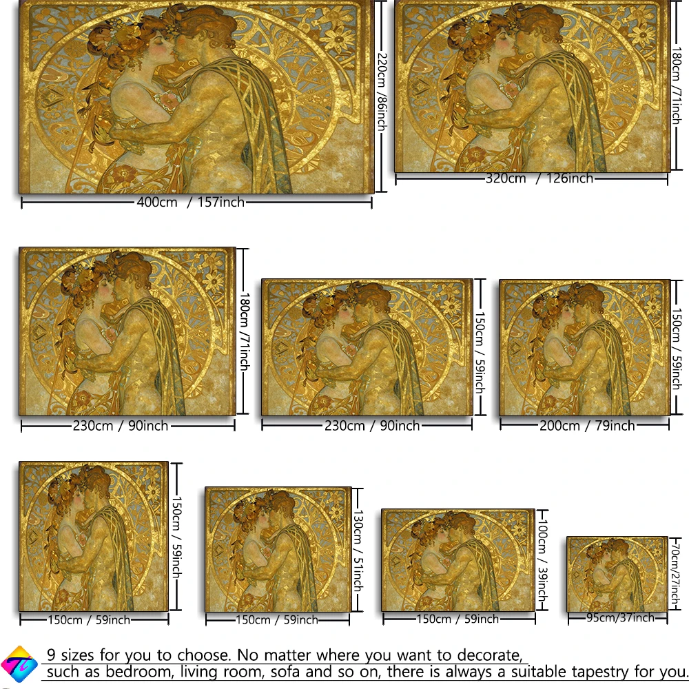 2D printing of oil painting tapestry depicting kissing between men and women, suitable for wall decoration in bedrooms, study ro