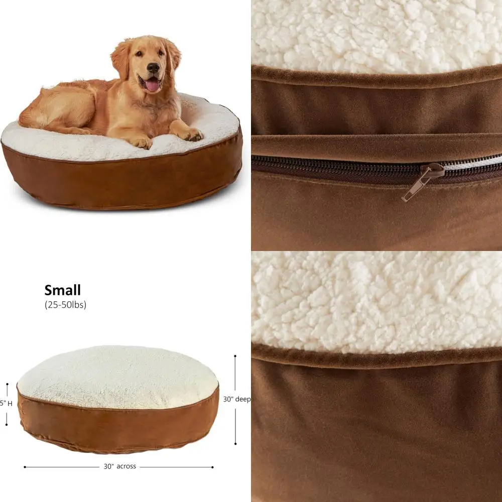 

luxury round sherpa dog bed, small size (30" x 30"), mocha