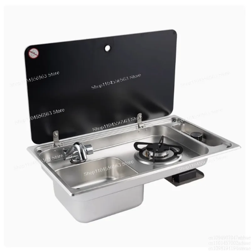 RV Stainless Steel Sink with Stove and Faucet, Integrated Induction Hob and Wash Basin for Camper and Trailer Outdoor Cooking
