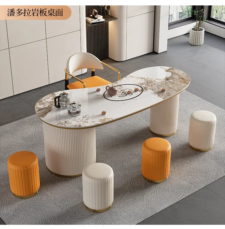Stone Plate Table-Chair Set Living Room Balcony Home Small Apartment Modern Simple Integrated Tea Table Tea Making Table