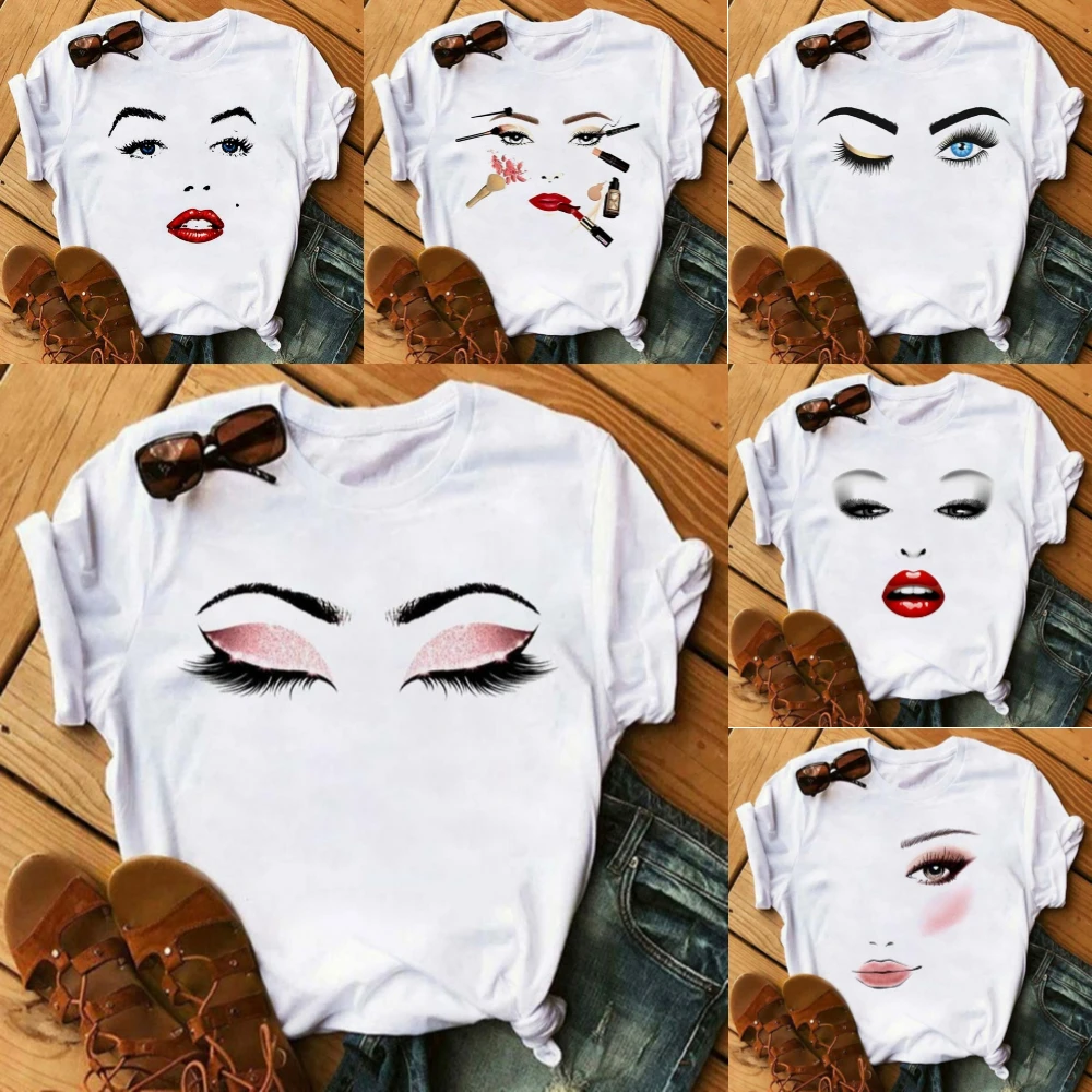 

Женские футболки с героями мультфильмов, сексуальные ресницы для губ, модная одежда с короткими рукавами, стильная футболка, женская футболка с принтом, уличная одежда