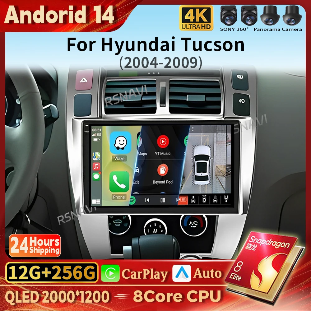 

Android 14 Carplay Auto 2K Screen Car Radio Multimedia Player For Hyundai Tucson 2004-2013 DSP 2din Autoradio Stereo Snapdragon