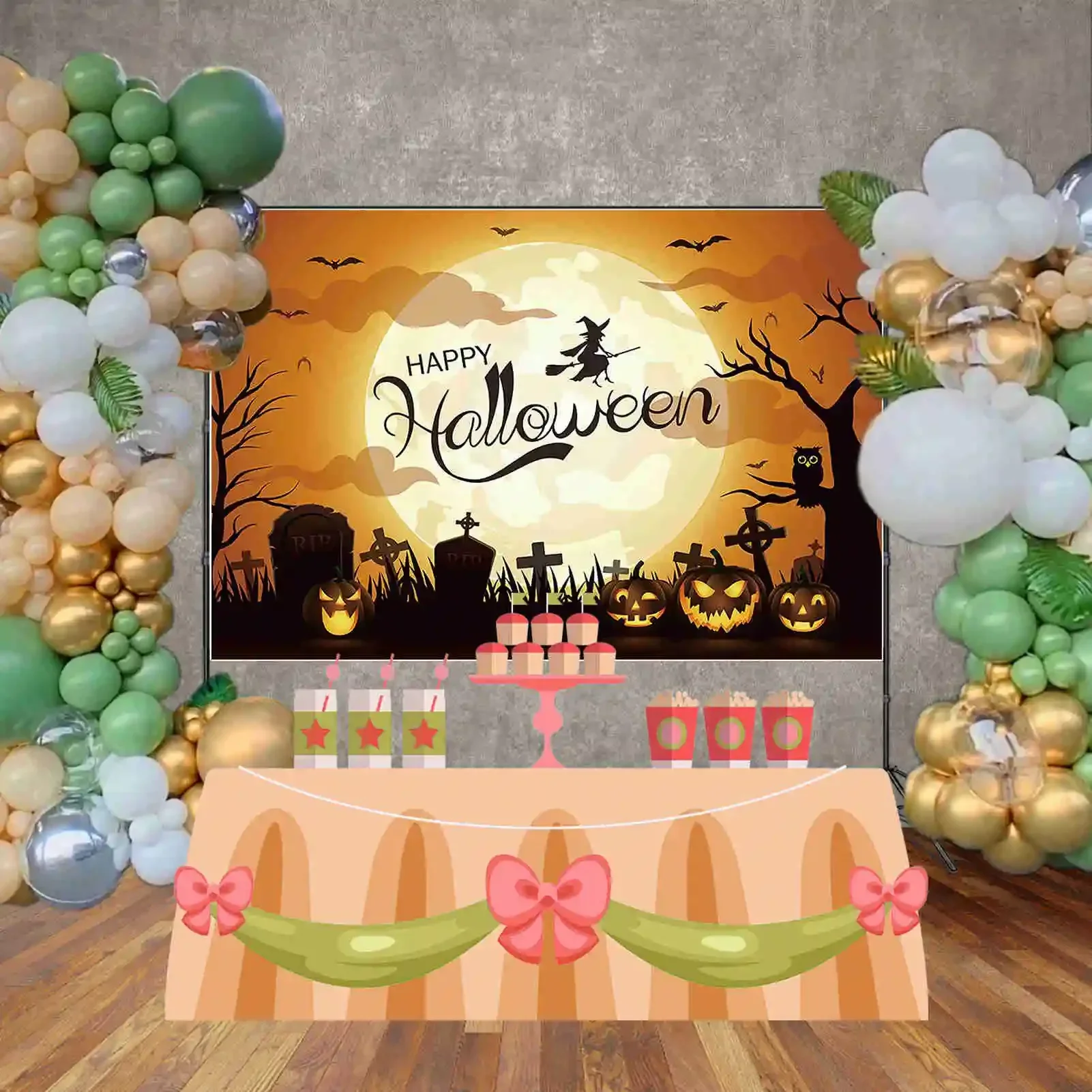 MOON.QG 2025 Happy Halloween Banner Photo Studio Background Balloon Castle Jack O\'Lantern Backdrop House Decoration Back Drop