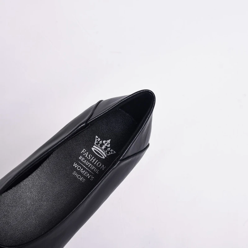Novo couro feminino apontou salto baixo simples e confortável retro moda único sapatos de trabalho