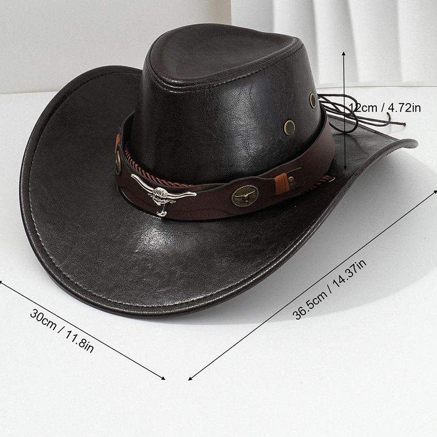 Unisex Vintage Kunstleder Western Cowboy Hut Outdoor Gentleman Cowgirl Jazz Cap Sombrero Hombre – Detail 1