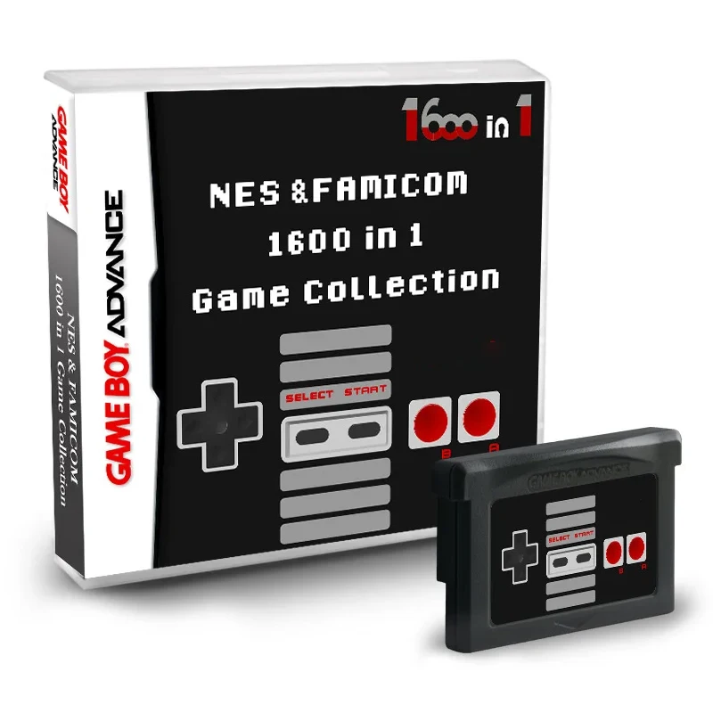 GBA NES & FAMICOM 1600 in 1 Game Cartridge GBA Large Capacity 4G Game Card Combining English Games Supports Instant Storage