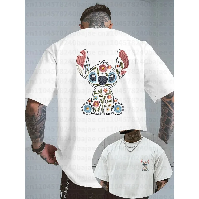 تي شيرت رجالي صيفي موديل 2026 بنمط غرزة ديزني ملابس ترفيهية يومية وأنشطة موضوعية للجنسين بأكمام قصيرة كبيرة الحجم