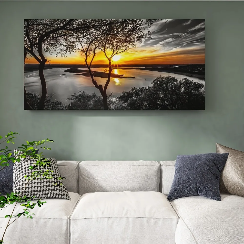 فن المناظر الطبيعية لغروب الشمس - مشهد غابة عالي الجودة، بسمك 1.5 بوصة، مناسب للديكور الداخلي