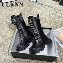 Kniehoher Stiefel für Kinder, 2025, Mädchen, Studenten, modische Kanisterstiefel, Schuhe für Kinder, Winter, cremefarbene flache Stiefel, rutschfester Schuh