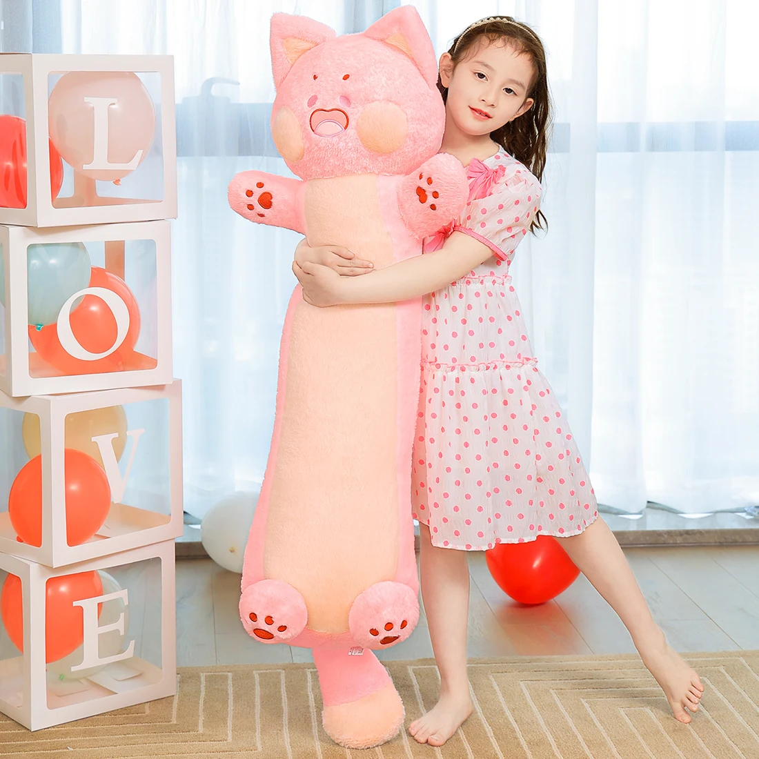 

Подушка-обнимашка SNOWOLF в виде кошки, 43 дюйма, плюшевая подушка-игрушка в форме кошачьего тела, кремовая милая плюшевая подушка-кошка, подушка для дивана, подарок для любителей кошек