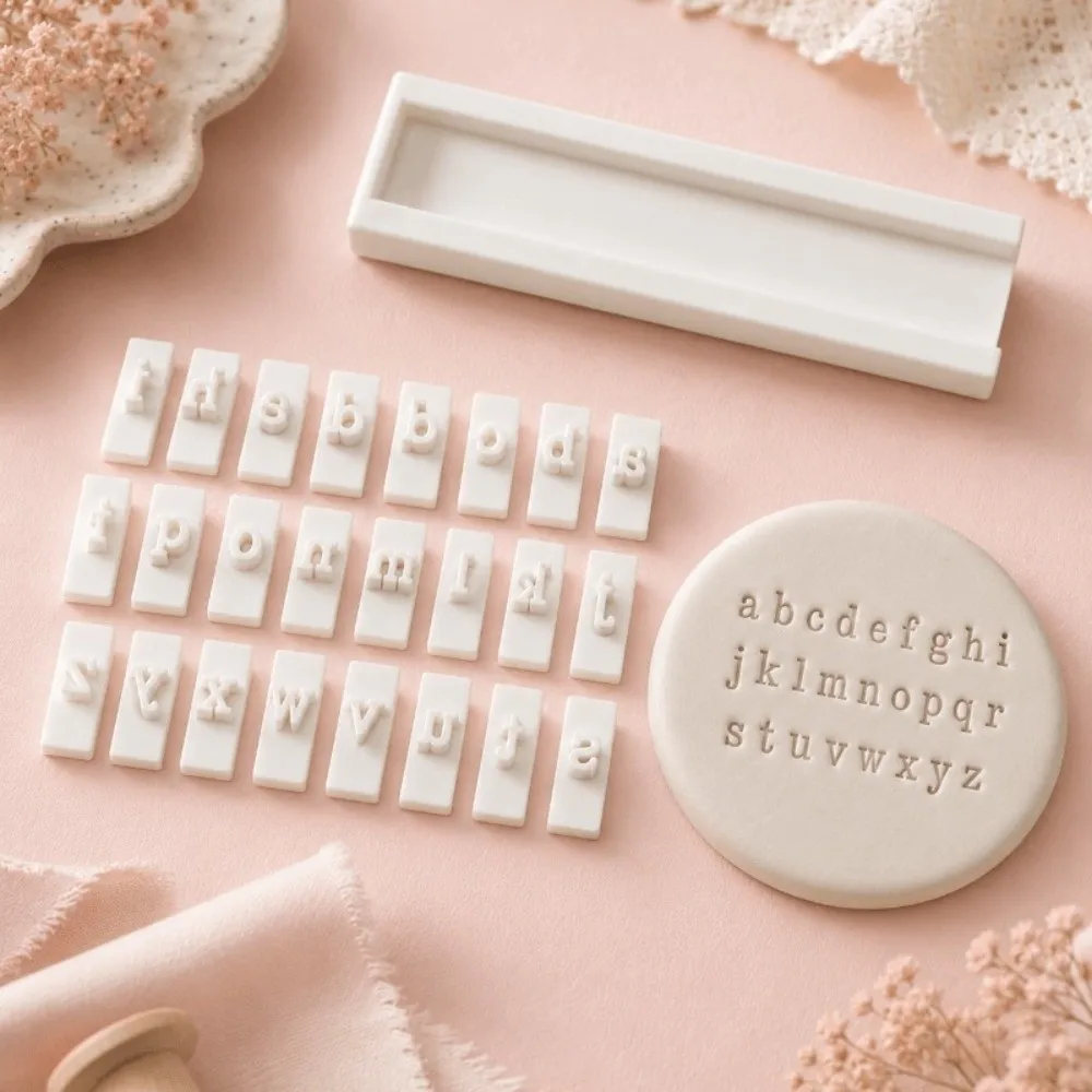 Handmade Clay Letter Number Stamp Set with 26 Letter with Tray Pottery Alphabet Stamping Tool Precise Stamping Clear Imprint