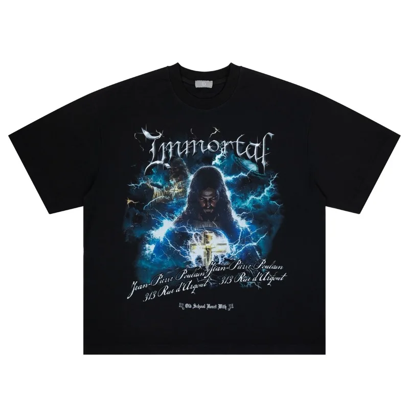 

Oversized Men's T-Shirt Gothic Lightning Graphic Print Hip Hop Streetwear Black Casual Short Sleeve Tops for Men