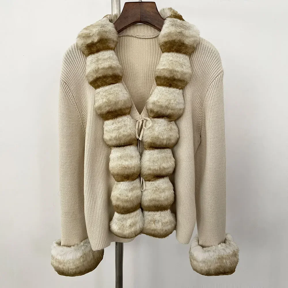 Cappotto di pelliccia Maglieria ecologica Maglione Donna Primavera Autunno Cardigan vintage Scollo a V Giacca maglione coccoloso Maglione Fluffy Designer