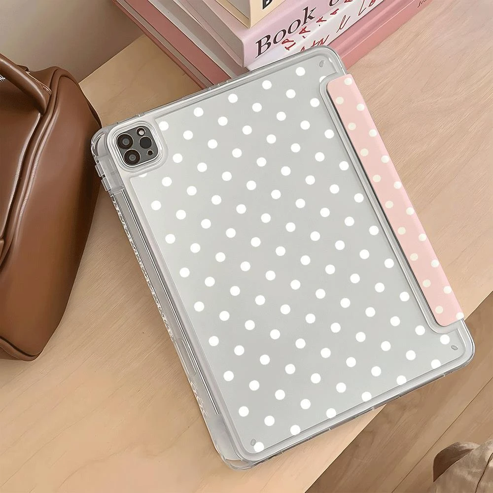 Ins Polka Dot Pink Tablet Case For iPad Pro 11 12.9 13 A16 M2 M4 M3 M5 Shell 8.3 9.7 10.2 5/6/7/8/9/10/11th Mini Air 3 4 5 Cover