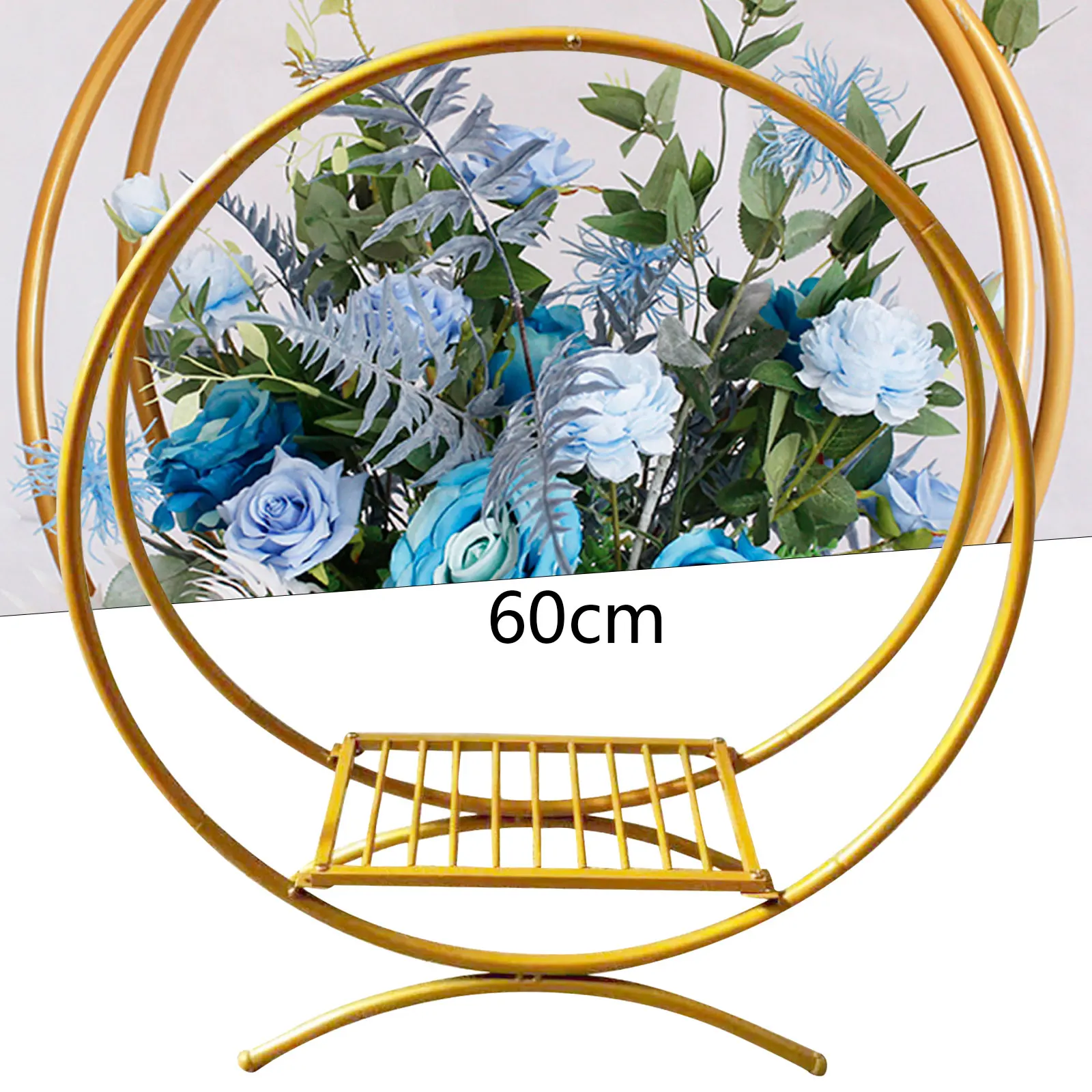 

Metal Double Ring Wedding Arch Flower Cake Stand Balloons Frame Holder Display Decor Background 60/80cm Silver/Gold