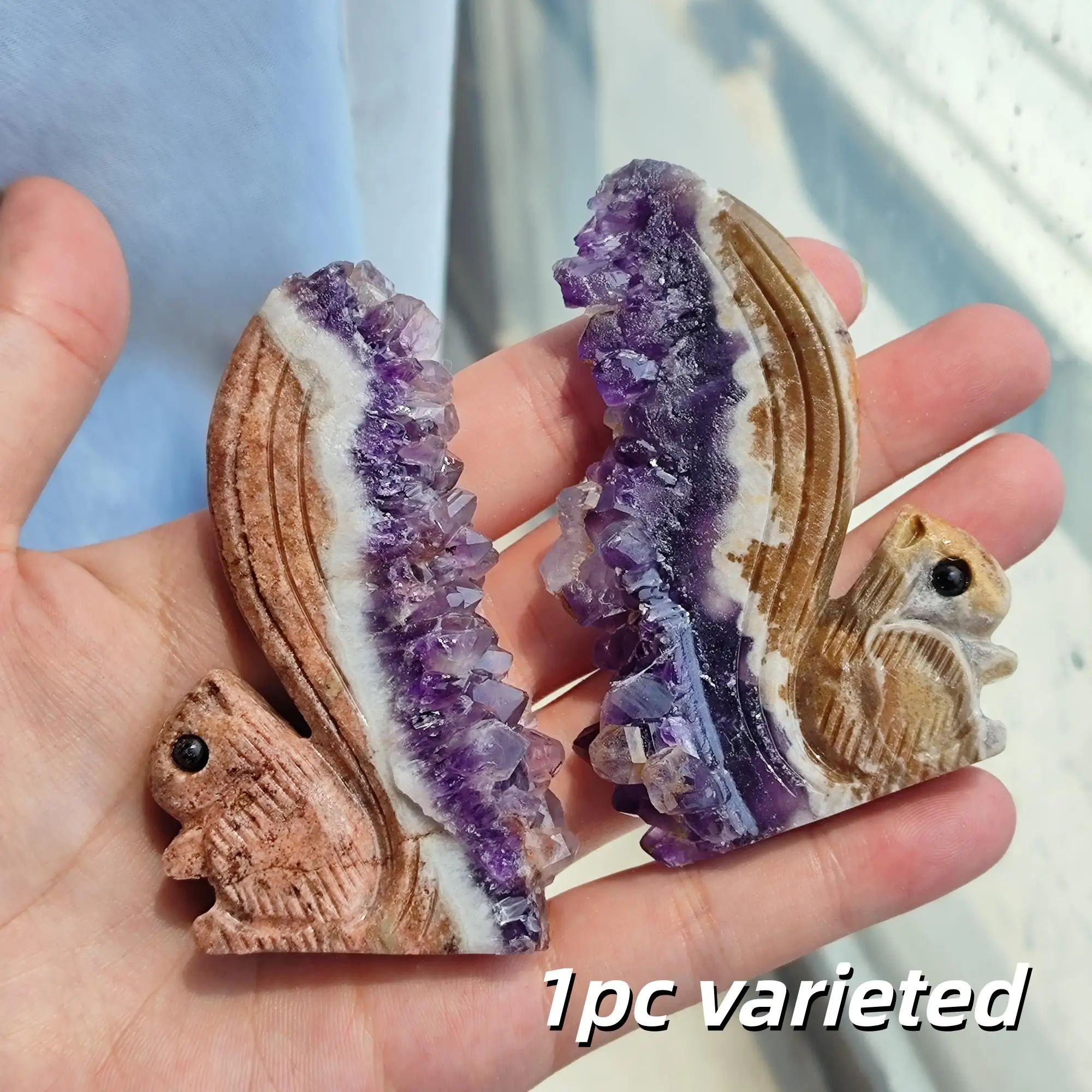 Crystal Cluster Animal Carving,Quartz Geode Druzy Squirrel/Unicorn/Seahorse