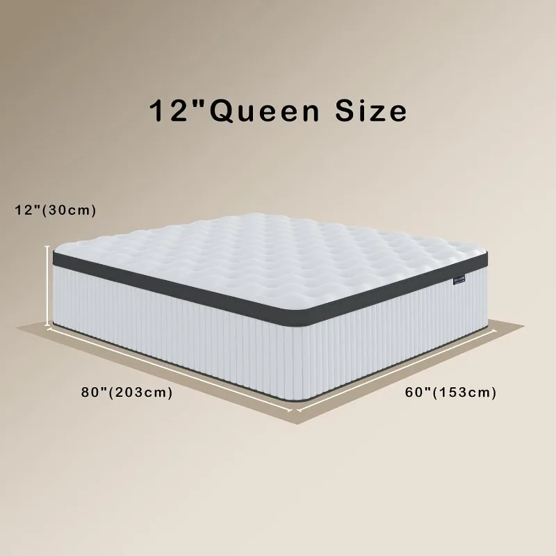 Materasso queen size, materasso queen-box da 12 pollici, materasso in memory foam misto con molle insacchettate separate