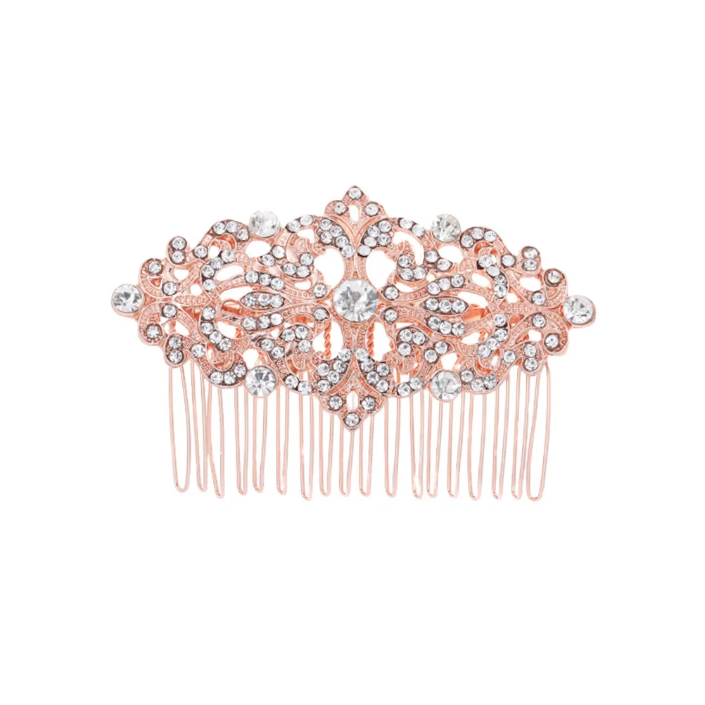 Rose Gold Rhinestone Hair Comb Elegant Bridal Bun Insert Comb for Wedding Party Women Hair Accessories