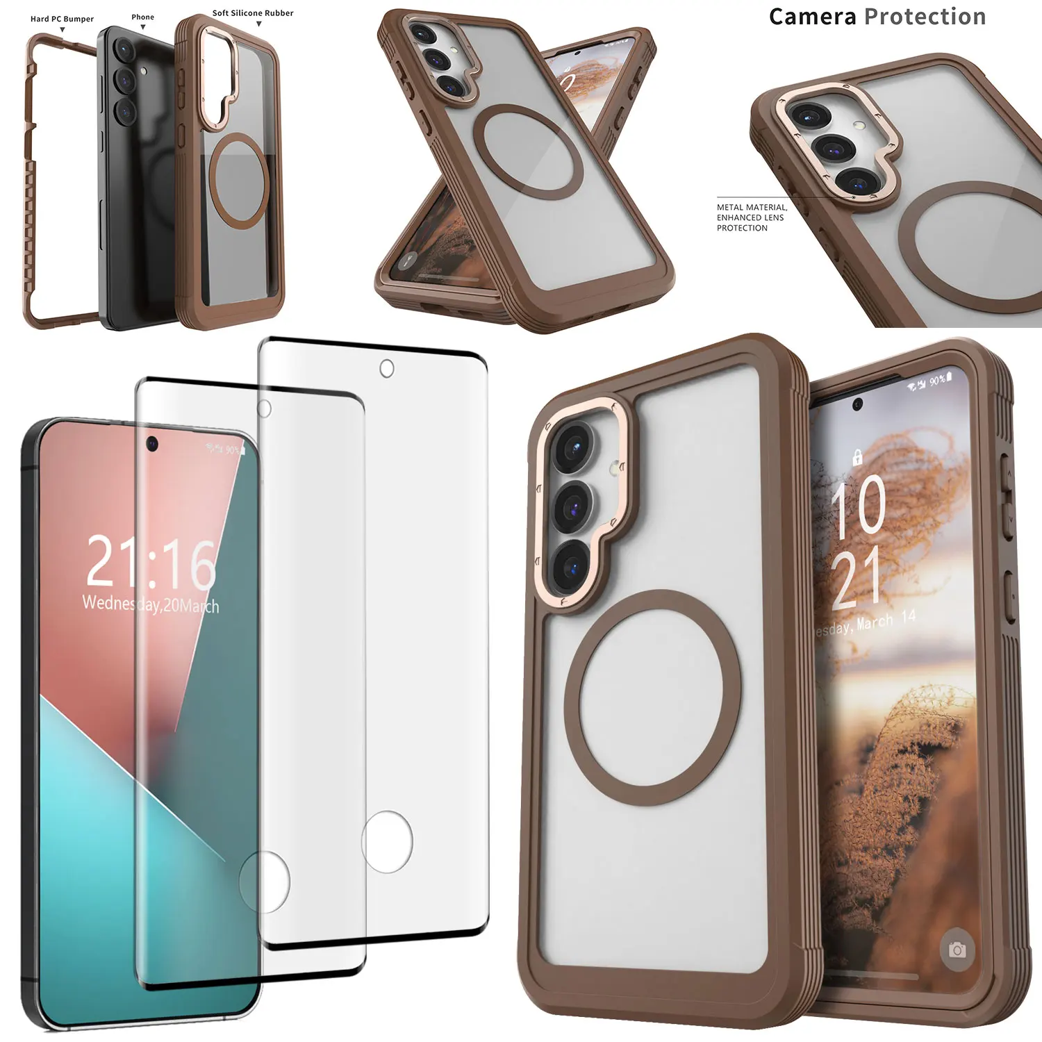 

Для Samsung Galaxy S25/S25 Plus/S25 ультра двухслойный чехол-бампер с магнитным чехлом + 2 шт., прозрачное закаленное стекло, защитная пленка для экрана