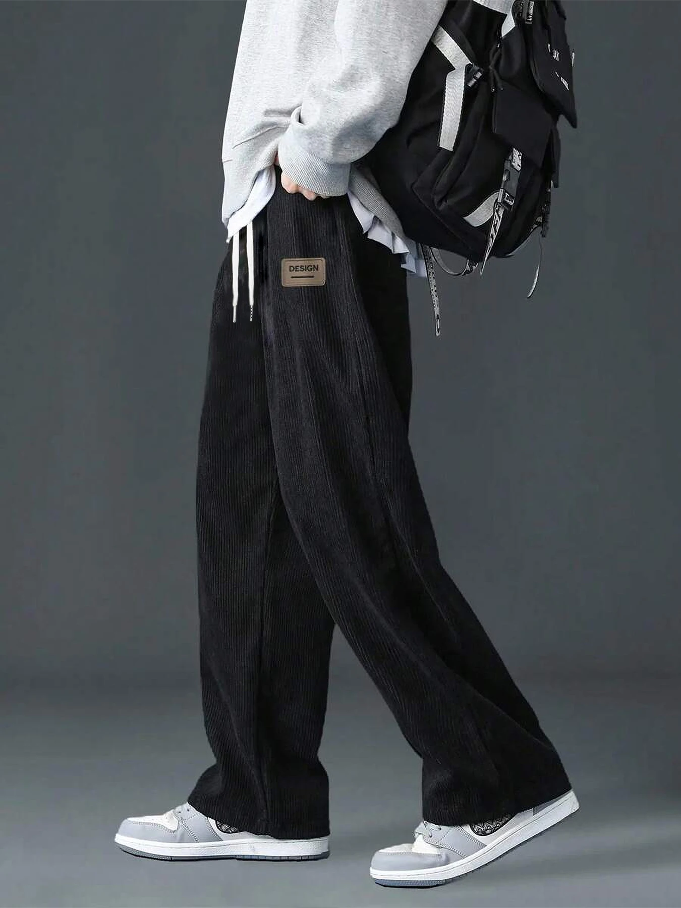 

Winter thick warm corduroy sports pants for men, drawstring straight leg loose sports pants for men, casual pants