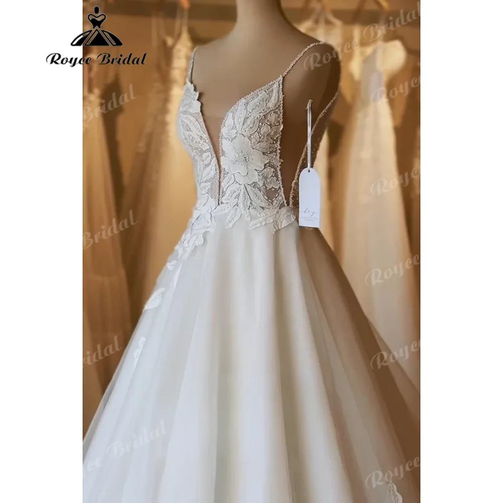 2027 Spaghetti Strap V Neck A Line Wedding Dress Sparkle Lace Tulle Bridal Gown Corset Back For Garden Abiti Da Sposa Customized