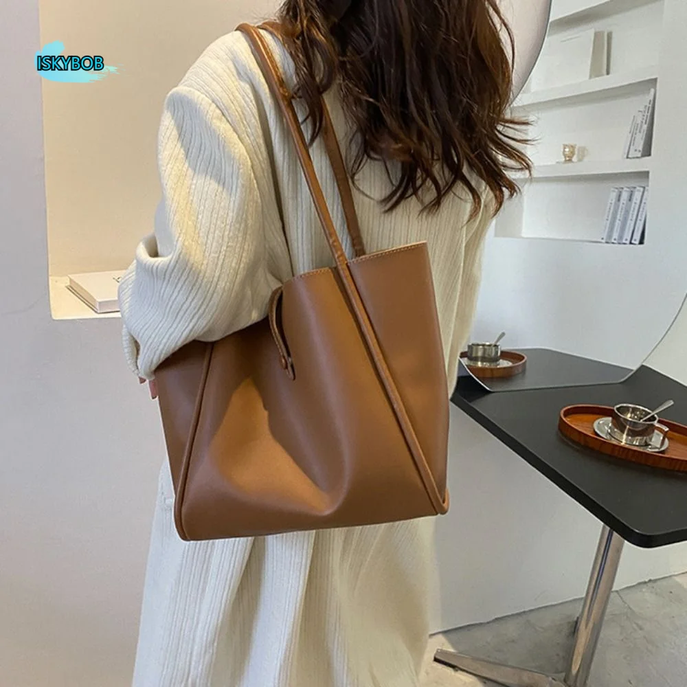 

Large Capacity PU Leather Shoulder Bag French Style Simple Casual Retro Underarm Bag Handbag New Design Tote Bag Women
