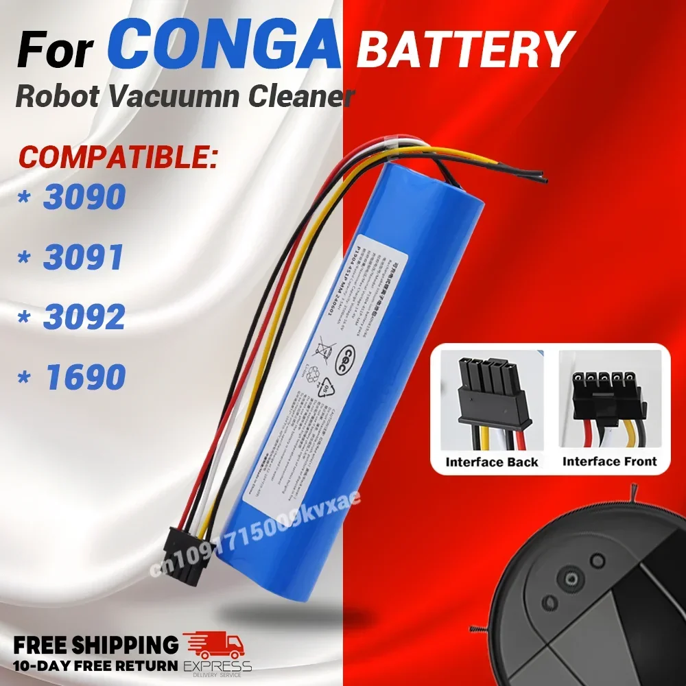 

14.4 V 12800 mAh for CECOTEC CONGA 3090 3091 3092 2090 1690 Robot Vacuum Cleaner Battery Pack Replacement Accessories