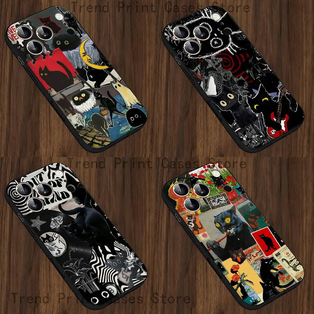 

Black Cat Graphic Montage Phone Case For iPhone 15,16,12,13,14,11,17,Pro,Max,Plus,E,Air,Mini TPU Cover