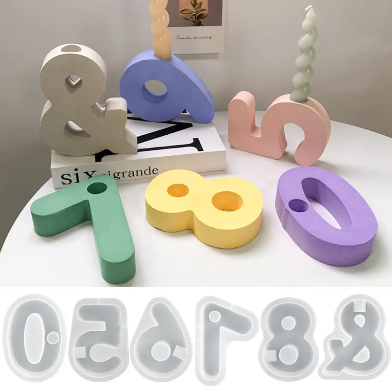 Geometric Number Canlde Holder Silicone Mold DIY Handmade Plaster Resin Concrete Candlestick Casting Molds Home Crafts Decor