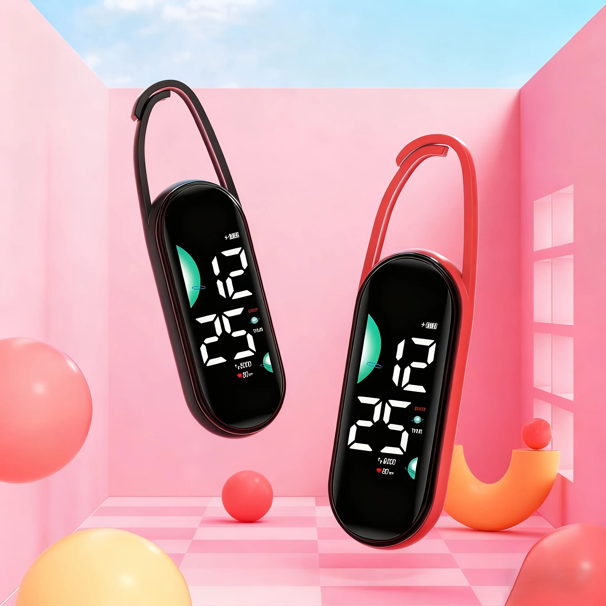 1 piece clip-on digital watch | Available in multiple stylish colors. Designed with a built-in clip, it can be easily attached t