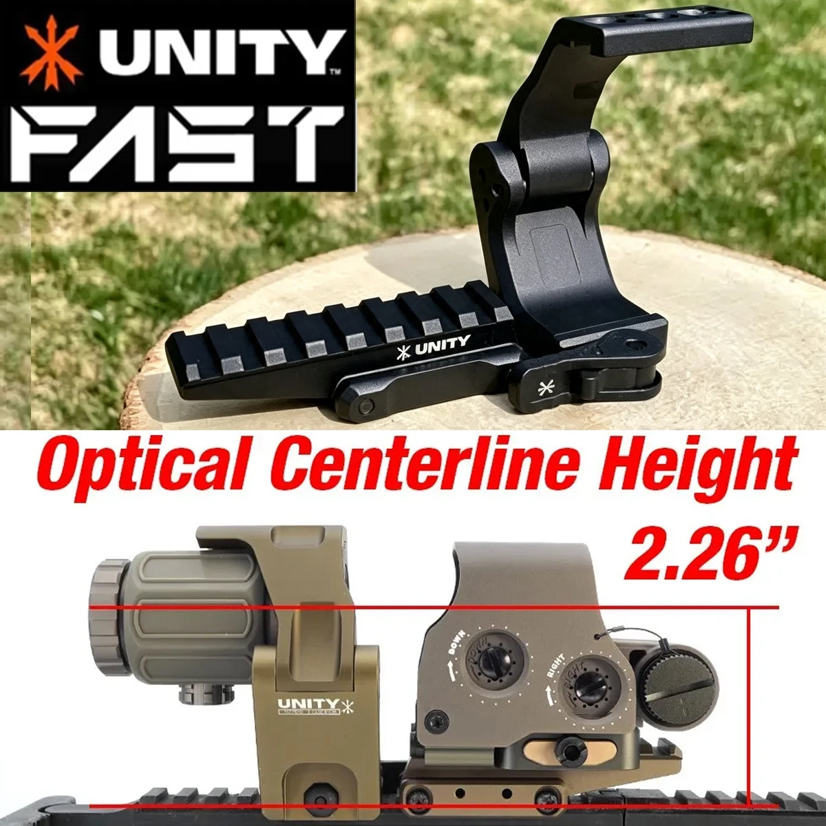 Support de montage tactique Unity FAST FTC OMNI pour grossissement 2.26" 2.91" avec monture pliable pour lunette de visée 2.26" Eotech G33 G43 G45 3X pour lunette de visée Airsoft