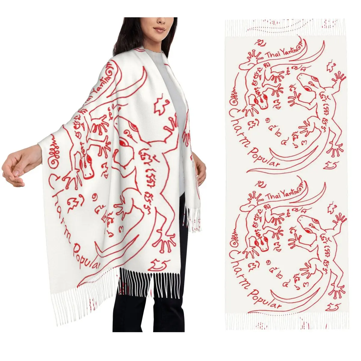 

Gecko Amulet Power Of Love And Popularity Шарф Шарфы с кисточками Женские мягкие теплые шали и накидки Длинная осенне-зимняя шаль