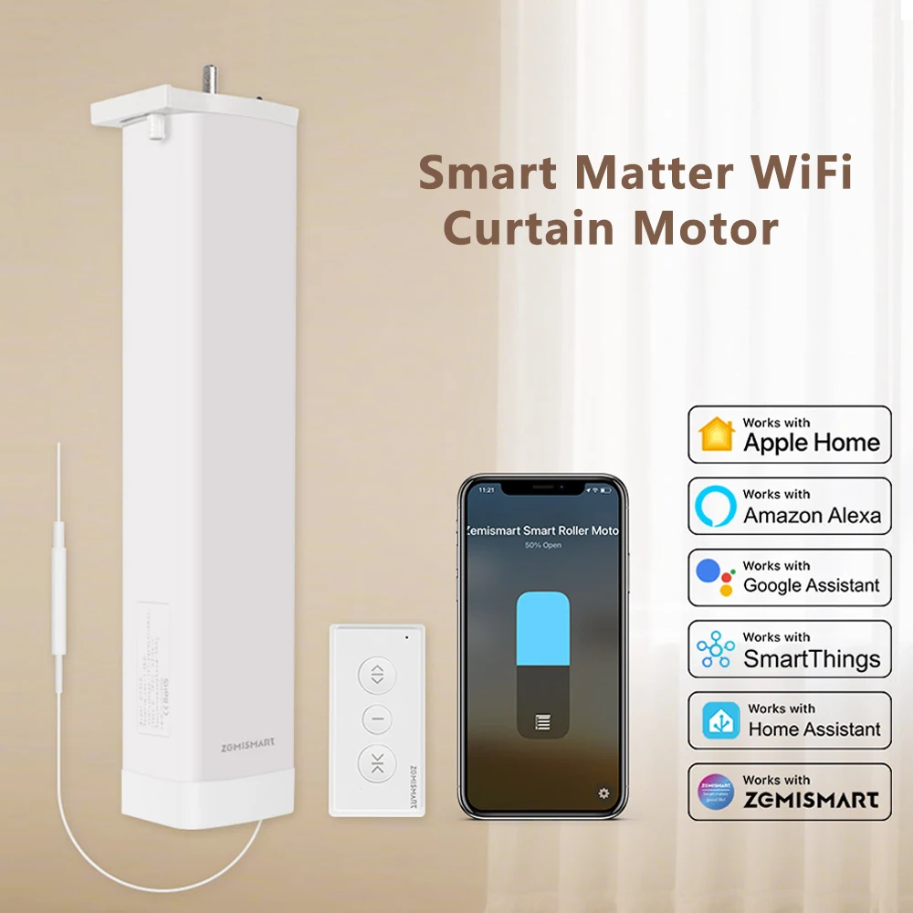 

Zemismart Matter Wi-Fi умный мотор для штор, электродвигатель, автоматическая система штор для дома, Alexa Google Home, приложение SmartThhings