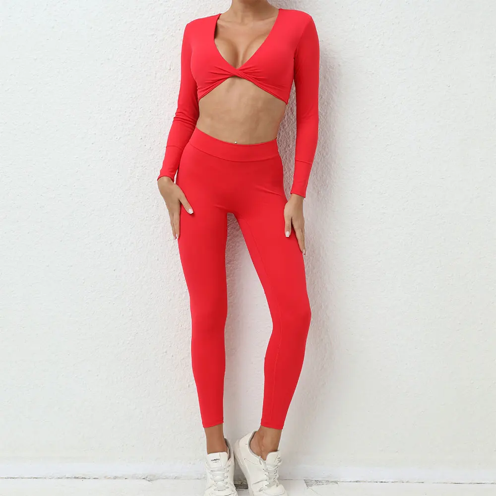 

Yoga Set 2PCS Workout Set Sportswear Women Clothes Gym Clothing Fitness Long Sleeve Crop Top High Waist Leggings Sports Suits