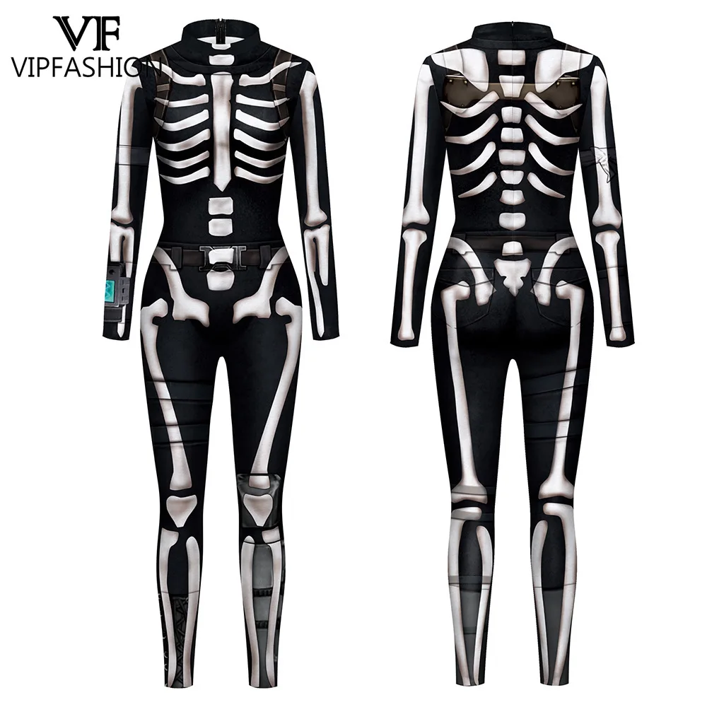 

VIP FASHION Women Man Halloween Cosplay Jumpsuit Skeleton Tactical Costume Fancy Party Catsuit Spandex Zentai Bodysuit Show Suit