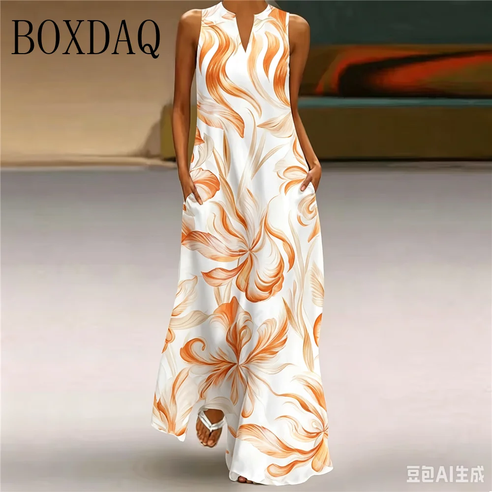 Gradient Abstract 3D Printed Maxi Dresses Women 2026 Summer Fashion Elegant Women Sleeveless Dress Loose Casual Tank Long Dress