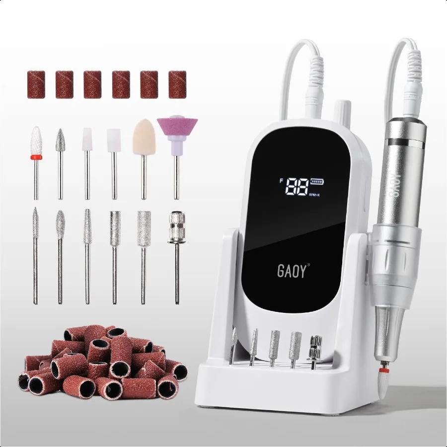 

GAOY Cordl Nail Drill Electric Nail Drill with 12 Drill Bits 56 Sanding Bands Rechargeable Long Battery Life Low Noise Perfect