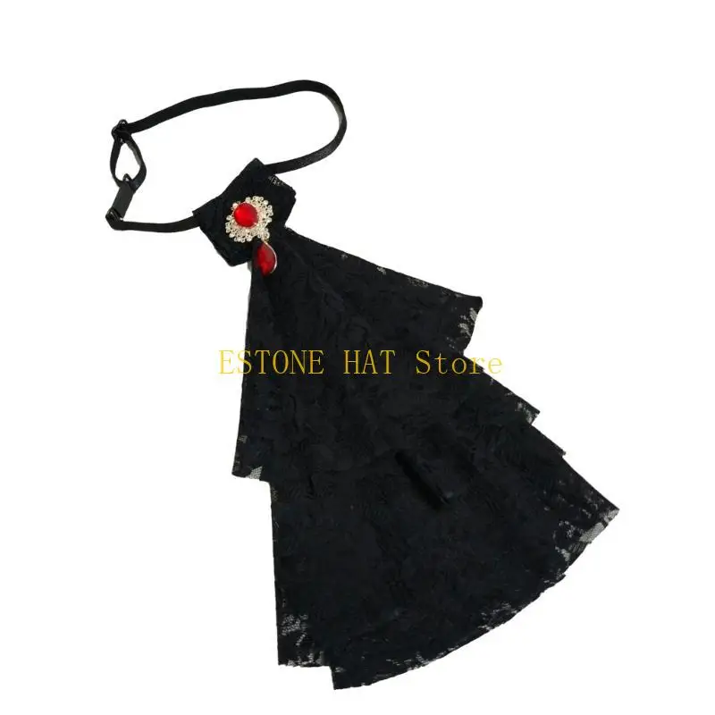 49MF Women's Multilayer Lace Ruffle Crystal Faux Collar Gothic Victorian Detachable Jabot Collar Steampunk Clothing Accessory