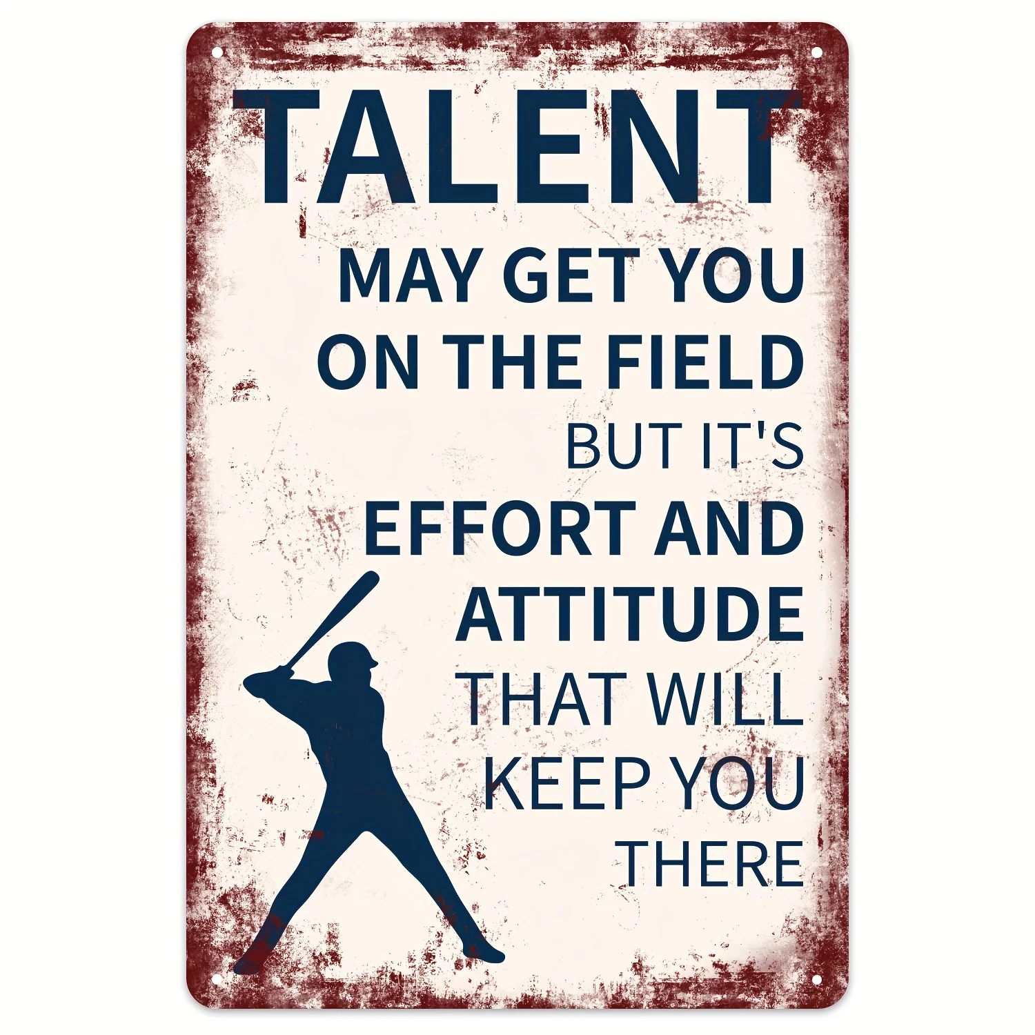 Vintage Baseball Metal Sign, Inspirational Talent Quote, Iron Wall Hanging Plaque for Bedroom,  Craft Effect, English Language,